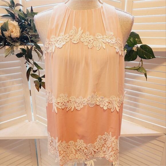 LOFT PEACH FLORAL LACE LAYERED LINED BLOUSE SIZE SMALL - Picture 1 of 8